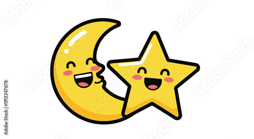 Smiling Cartoon Moon and Star Friends.