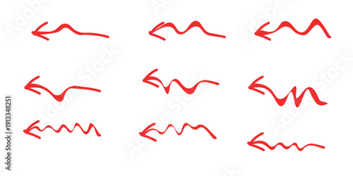 Collection of red arrows with wavy lines