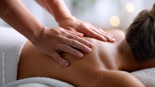 Wallpaper Mural Close-up of a person receiving a therapeutic massage treatment on their back and shoulders. The setting is dimly lit, enhancing a sense of peace and tranquility Torontodigital.ca