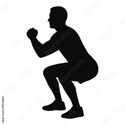 Illustration of man doing a squat exercise in black silhouette