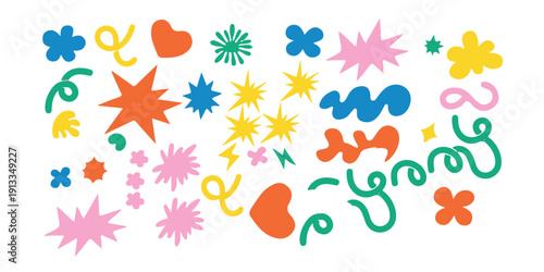 Vibrant abstract illustration of various colorful shapes and patterns