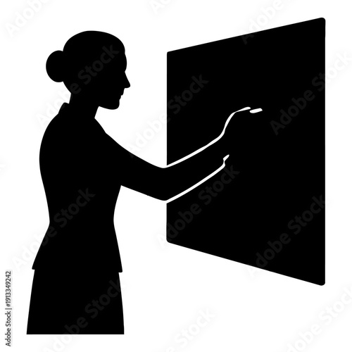 Illustration of silhouette of a woman pointing at a blackboard