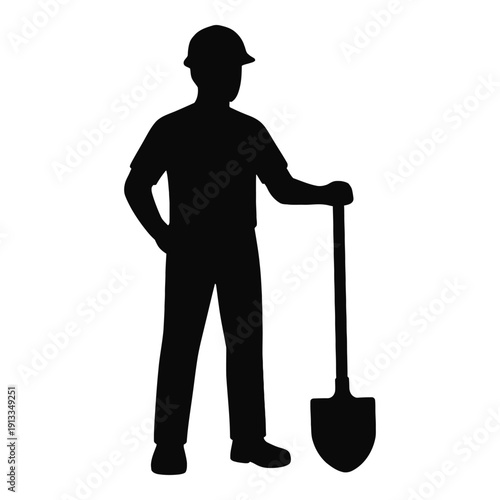 Illustration of silhouette of a construction worker with a shovel