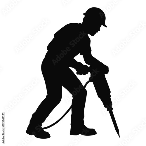 Illustration of silhouette of a construction worker operating a jackhammer