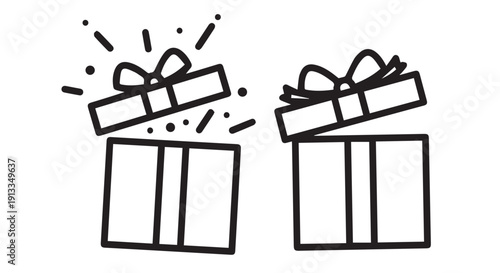 Two simple black line art gift boxes with bows on Transparent Background for birthday or holiday celebration decoration