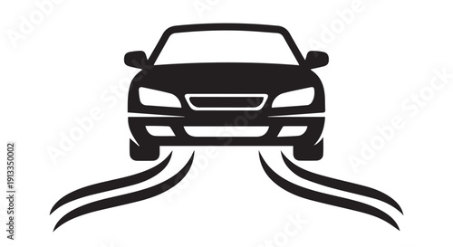 Black silhouette of a speeding car with smoke from tires, representing racing and automotive performance.