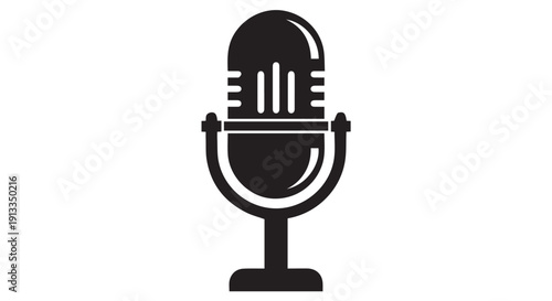 Black vintage microphone icon on Transparent Background for podcasting and broadcasting