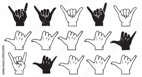 Collection of hands making the rock on sign in various styles and colors isolated on Transparent Background