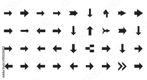 Collection of various black arrow icons on Transparent Background for navigation and direction