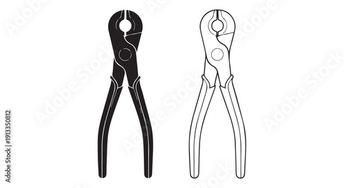Black and white line art illustration of a pair of pliers with two variations