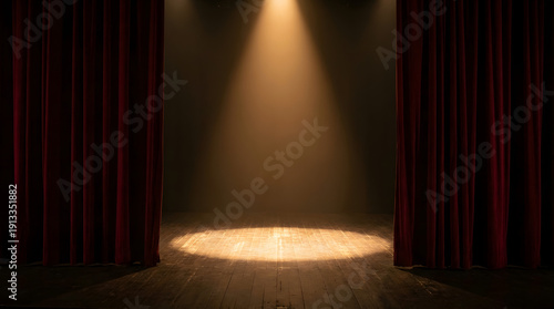 Empty Theater Stage with Red Curtains