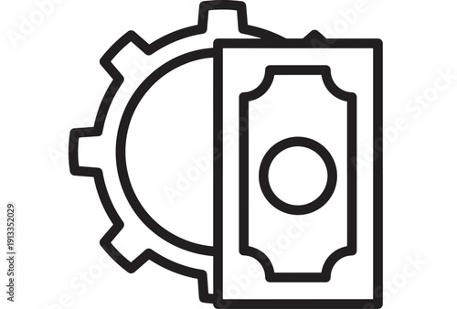 Money and settings gear icon in bold black outline, finance management and cost control concept for budgeting, accounting, payroll, pricing and business planning