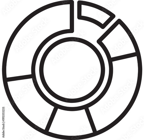 Circular segmented ring icon in bold black outline, minimal vector style symbol for loading, progress, dashboard analytics, lifecycle stages, infographic or UI design