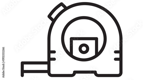 Tape measure icon in black outline style, construction and DIY measuring tool symbol isolated on white background for engineering, renovation, blueprint and hardware apps