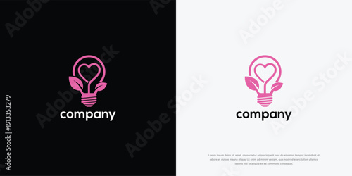 Heart Light Bulb Logo Innovation Love Idea Company Branding.