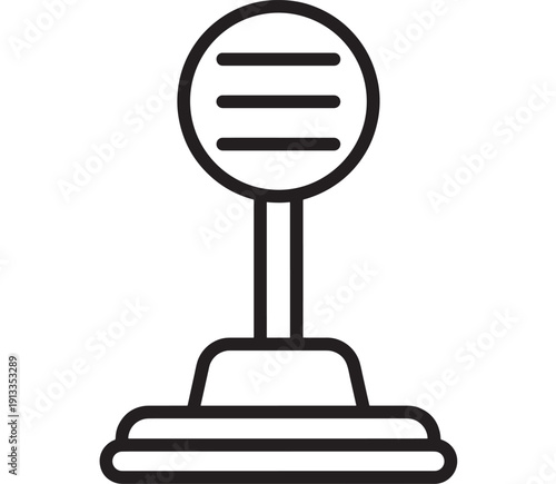 Microphone icon in bold black outline showing audio recording, podcasting, broadcasting and voice communication symbol isolated on white background featuring mic, sound, podcast with radio and studio