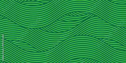 Seamless green vineyard pattern with organic wavy lines of grape fields. Eco‑friendly farm texture, abstract striped landscape, natural agriculture background, botanical vector design for rustic decor
