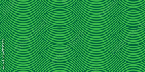 Seamless green vineyard pattern with organic wavy lines of grape fields. Eco‑friendly farm texture, abstract striped landscape, natural agriculture background, botanical vector design for rustic decor