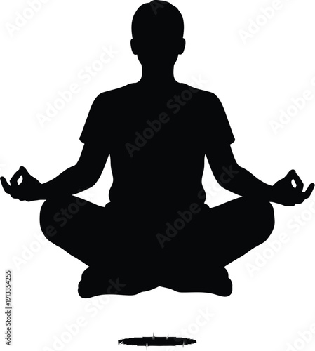 Silhouette of a person meditating in a peaceful lotus position with calm hands