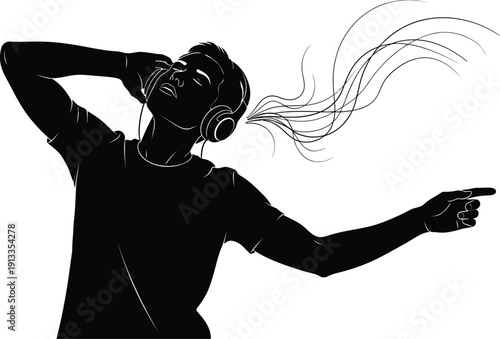 Young woman enjoying music with headphones, dancing with eyes closed in pure joy and freedom