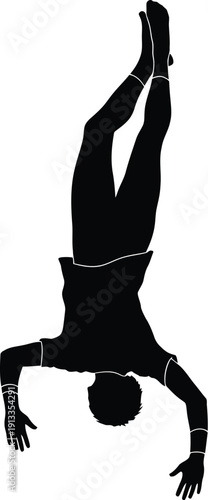 Silhouette of a person performing a handstand against a white background with elegance and poise naturally