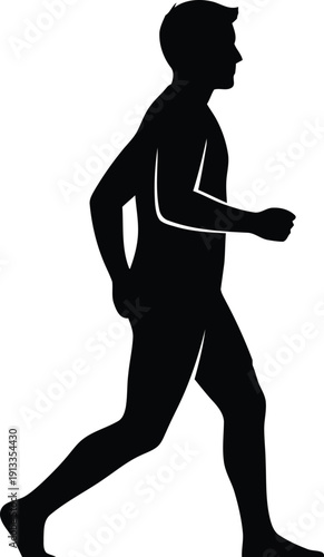 Athletic man silhouette running with determined expression and dynamic movement in a vector illustration style