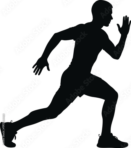 Silhouette of a dynamic male runner in full stride, showcasing athleticism and movement
