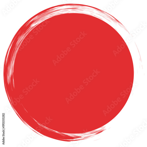 Japanese flag symbol of rising sun. Red circle in grunge style on white background.