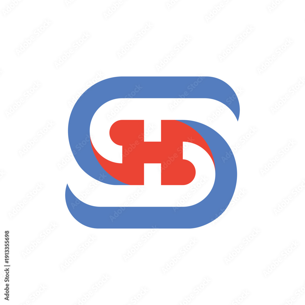 Obraz premium Modern SH Letter Logo Design in Blue and Red Minimal Vector Monogram