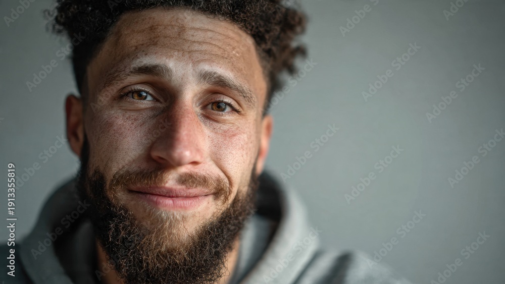 Obraz premium Smiling man with beard and freckles portrait