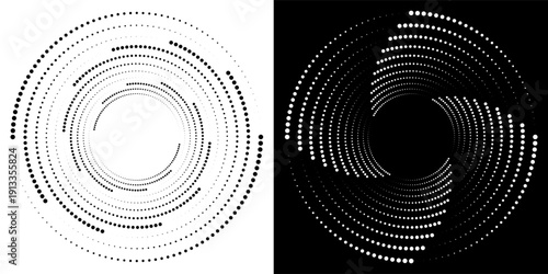 Modern abstract background. Halftone dots in circle form. Spiral logo, icon or design element.