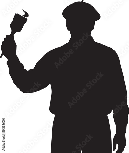 Silhouette of artist holding paintbrush, creative concept