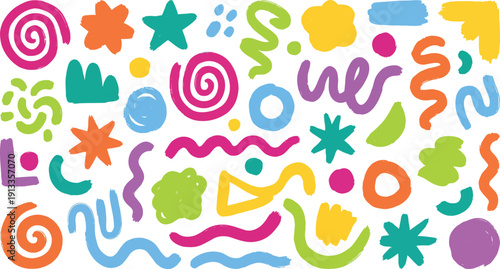 A vibrant collection of abstract shapes and symbols in various colors and sizes, Create_a_concept_2k_202602150219.eps inspired illustration