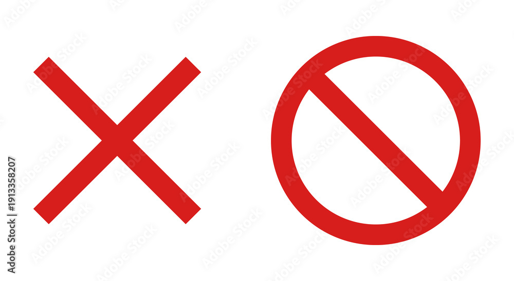 Obraz premium red cross and prohibited sign icons isolated on white background, error and no symbol set