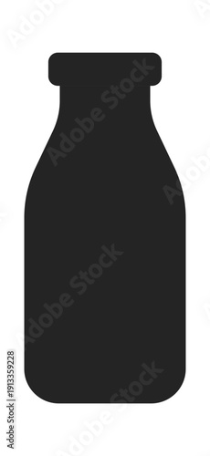 A simple silhouette of a classic milk bottle with a rounded body and narrow neck, presented in monochrome.
