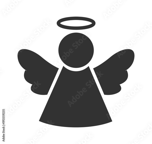 A stylized silhouette of an angel with wings and a halo, representing purity and spirituality.