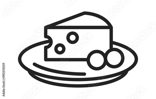 Stylized illustration of a wedge of cheese on a plate with two spherical objects.