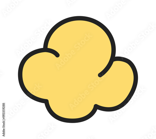 A playful, cartoon-style illustration of a popcorn kernel in bright yellow, outlined in black.