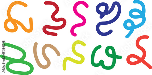 Colorful squiggly lines in various vibrant hues on white background