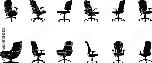 Variety of office chairs in different positions and angles