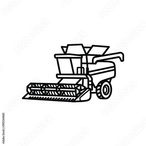 Agricultural combine harvester cutting and collecting grains in the field