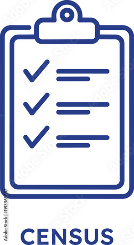 Census clipboard icon with checklist on transparent background for survey and data collection