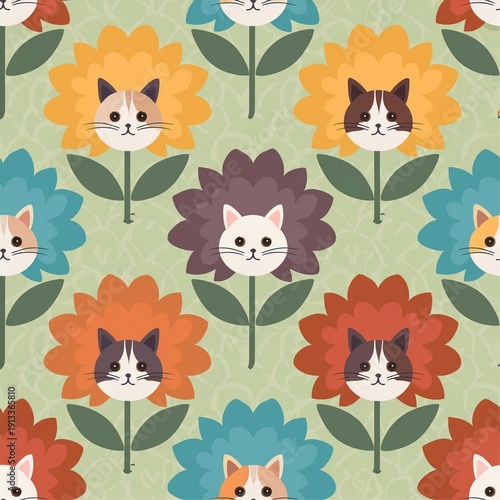 seamless cat floral pattern 
