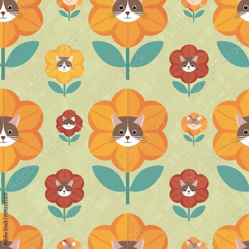 seamless cat floral pattern 
