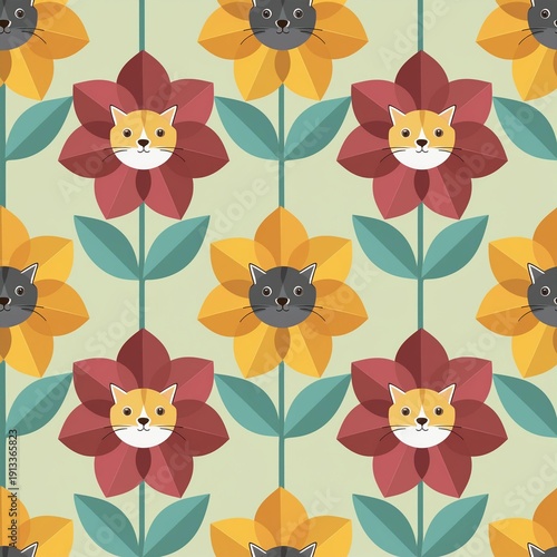 seamless cat floral pattern 