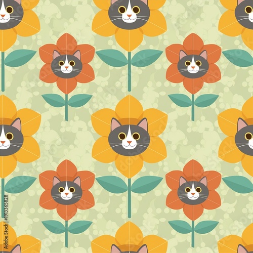 seamless cat floral pattern 