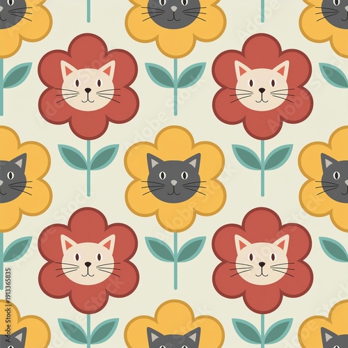 seamless cat floral pattern 