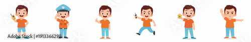 Animated Cartoon Style Set of Boy Character with Different Poses Illustration