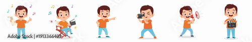 Cute Cartoon Boy Character Poses with Different Activity Collection Illustration