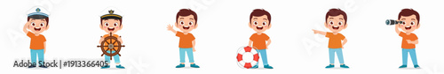 Cartoon Style Little Boy Character With Different Poses Illustration Set